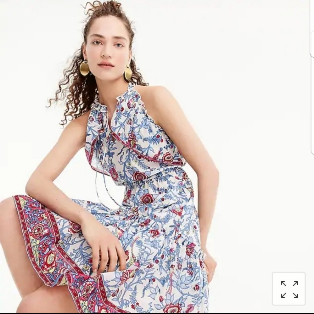 J. Crew Point Sur Ruffle Maxi floral sundress blue